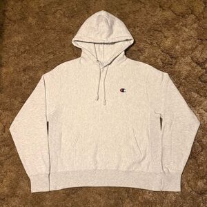 Vintage Champion Small Logo Reverse Weave Hoodie Grey Medium